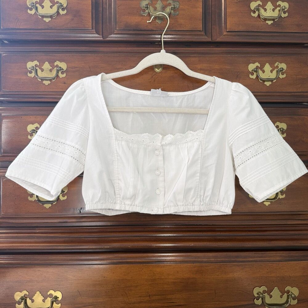 Authentic German Oktoberfest Dirndl Trachten Blouse White Country Line 38 (M)